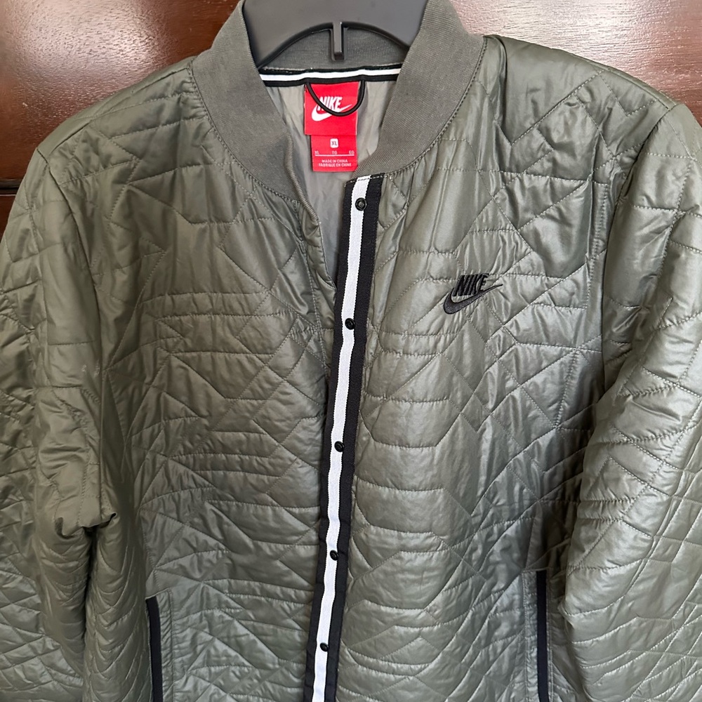 Nike Olive Green Quilted Bomber Jacket.